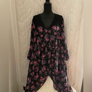 Beautiful black, purple and Pink floral long sleeve v-neck blouse/dress